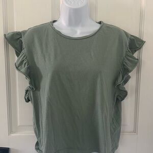Zara Olive Ruffle Sleeve Tee